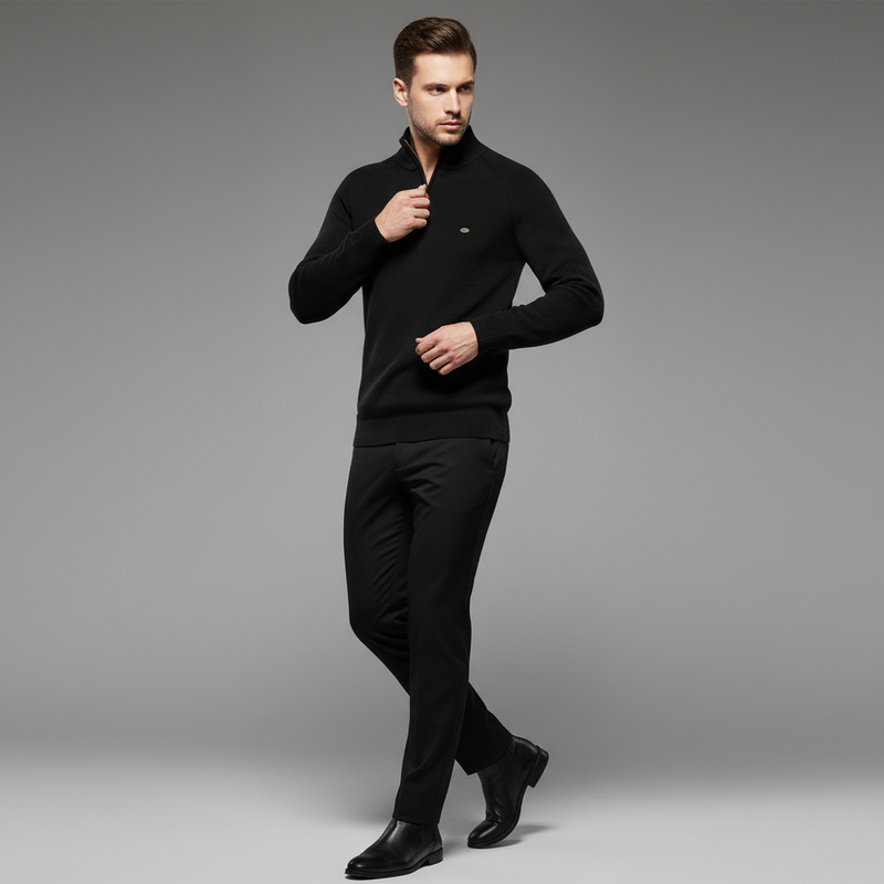 Men's Black Half-Zip Jumper | Slim Fit Knitwear