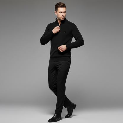 Men's Black Half-Zip Jumper | Slim Fit Knitwear