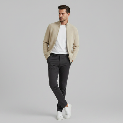Men's Black Zip Up Cardigan | Slim Fit Ribbed Knit Style