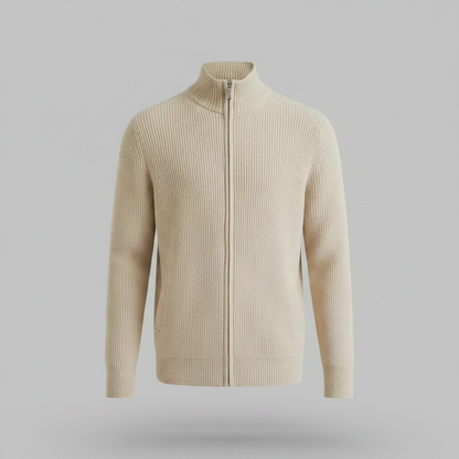 Men's Black Zip Up Cardigan | Slim Fit Ribbed Knit Style