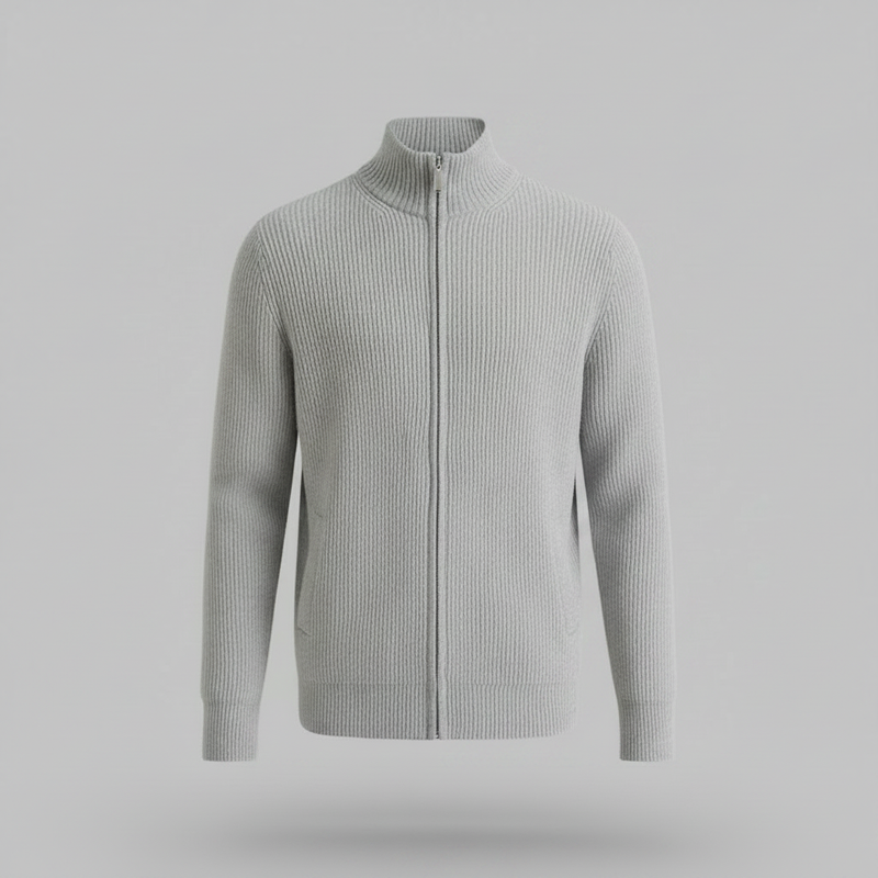 Men's Black Zip Up Cardigan | Slim Fit Ribbed Knit Style