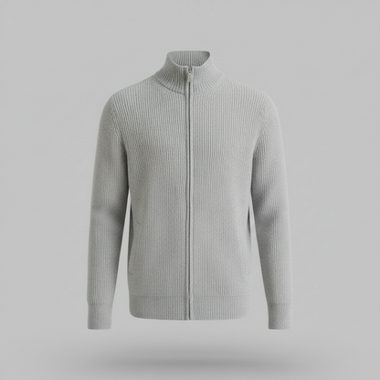 Men's Black Zip Up Cardigan | Slim Fit Ribbed Knit Style