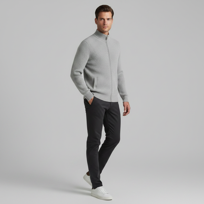 Men's Black Zip Up Cardigan | Slim Fit Ribbed Knit Style