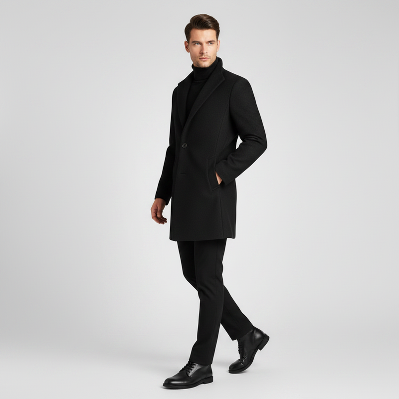 Men's Long Overcoat | Notched Lapel Trench Coat
