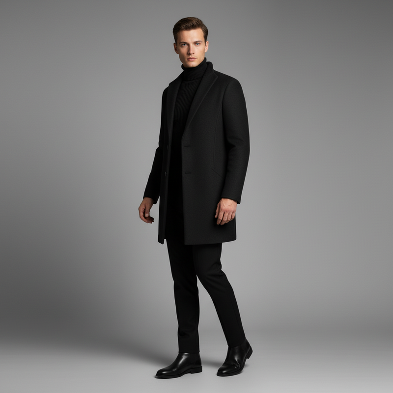 Men's Long Overcoat | Notched Lapel Trench Coat