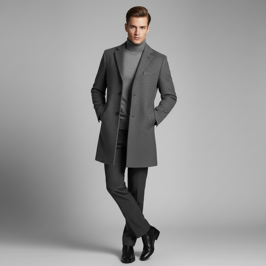 Men's Long Overcoat | Notched Lapel Trench Coat